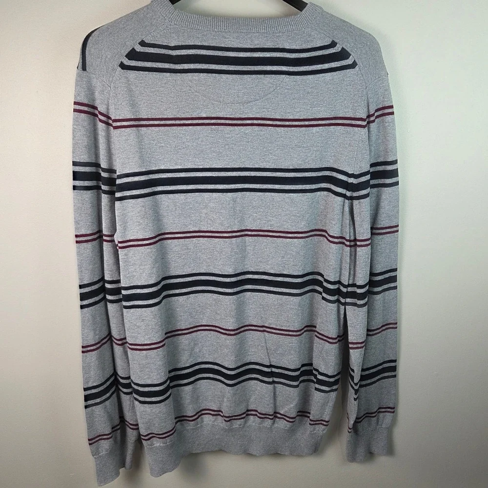 Jos. A. Bank Sweater Mens XLT Grey Excellent Striped Cotton Tailored Fit Knit